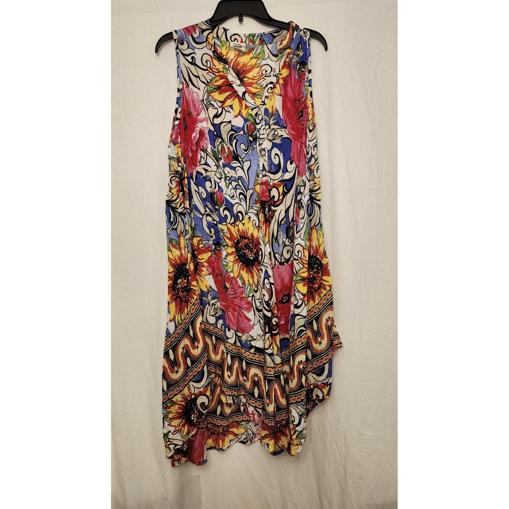 Seven Islands Shirt Womens 3X Multicolor Floral Sunflower Rayon Sleeveless Tunic